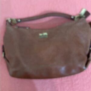 Coach Brown Leather Shoulder Bag with Metallic Hardware